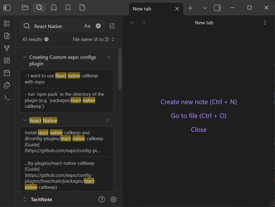 Obsidian search shows all of the matches in the file
